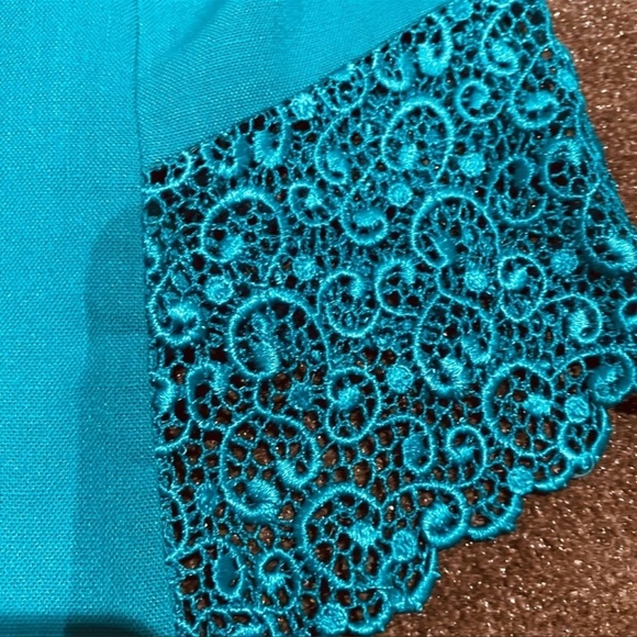 VINTAGE SL Fashions 2-piece skirt suit SET teal turquoise lace blazer 70s 80s - Picture 2 of 16